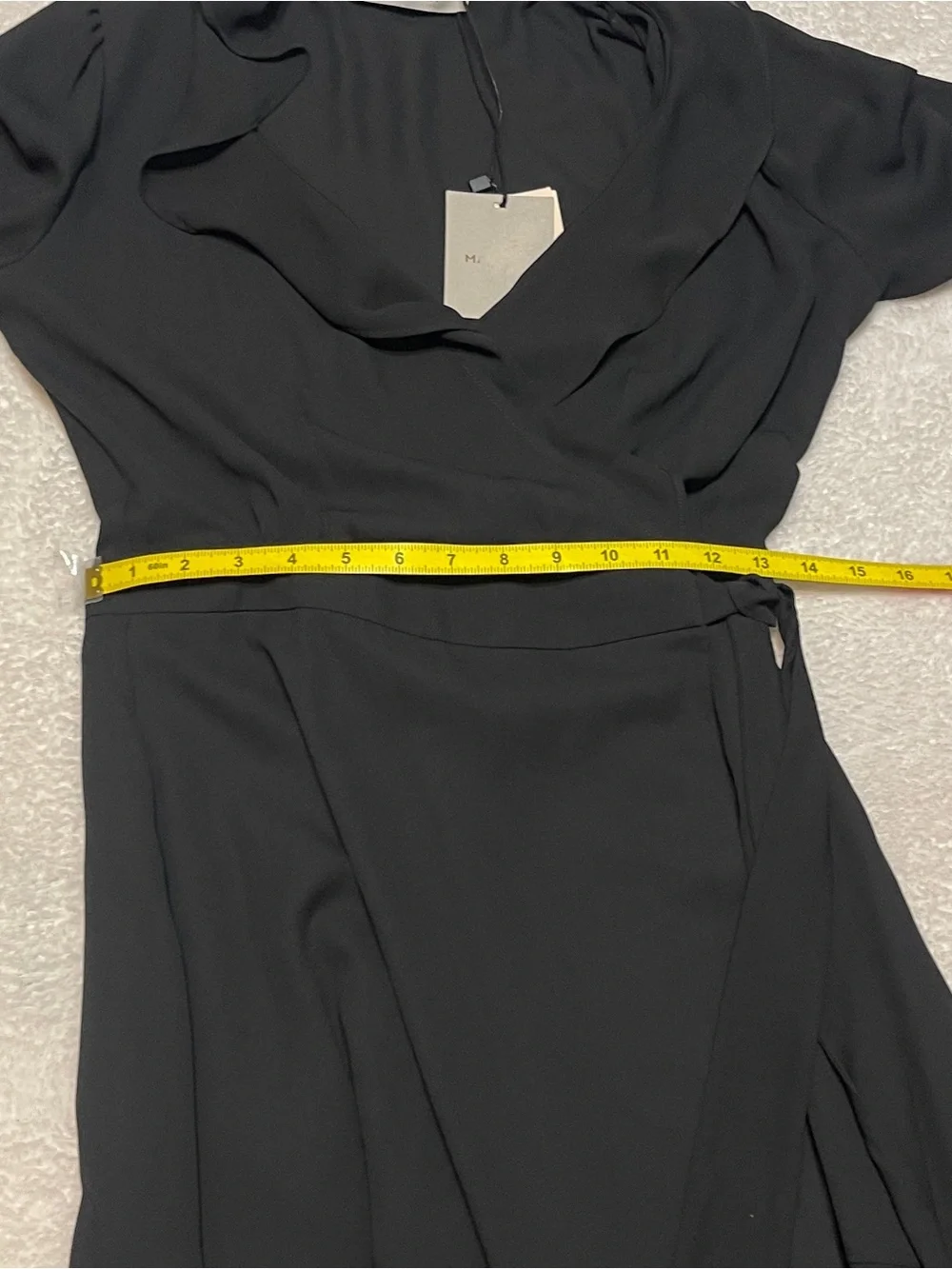 Marella Black Lightweight Ruffle Faux Wrap 3/4 Sleeve Mini Cocktail Dress Size 4